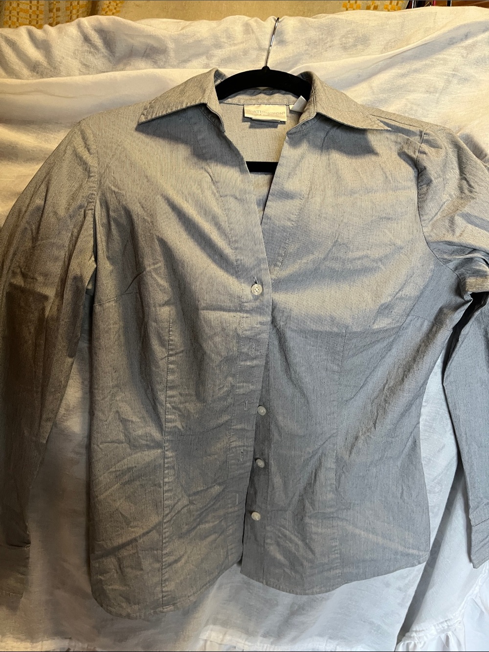 Light Gray Women's Button-Down Shirt - Classic Tailored Style 20”PTP Strechy!